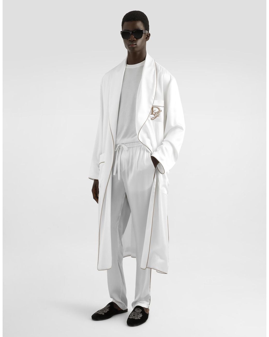 Dolce & Gabbana White Silk Round-Neck Sweater With Dg Embroidery for men