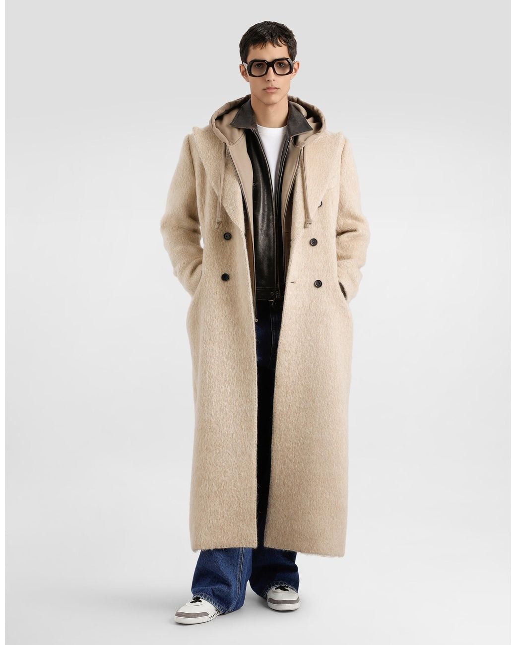 Dolce & Gabbana Natural Long-Haired Mohair Blend Double-Breasted Coat for men