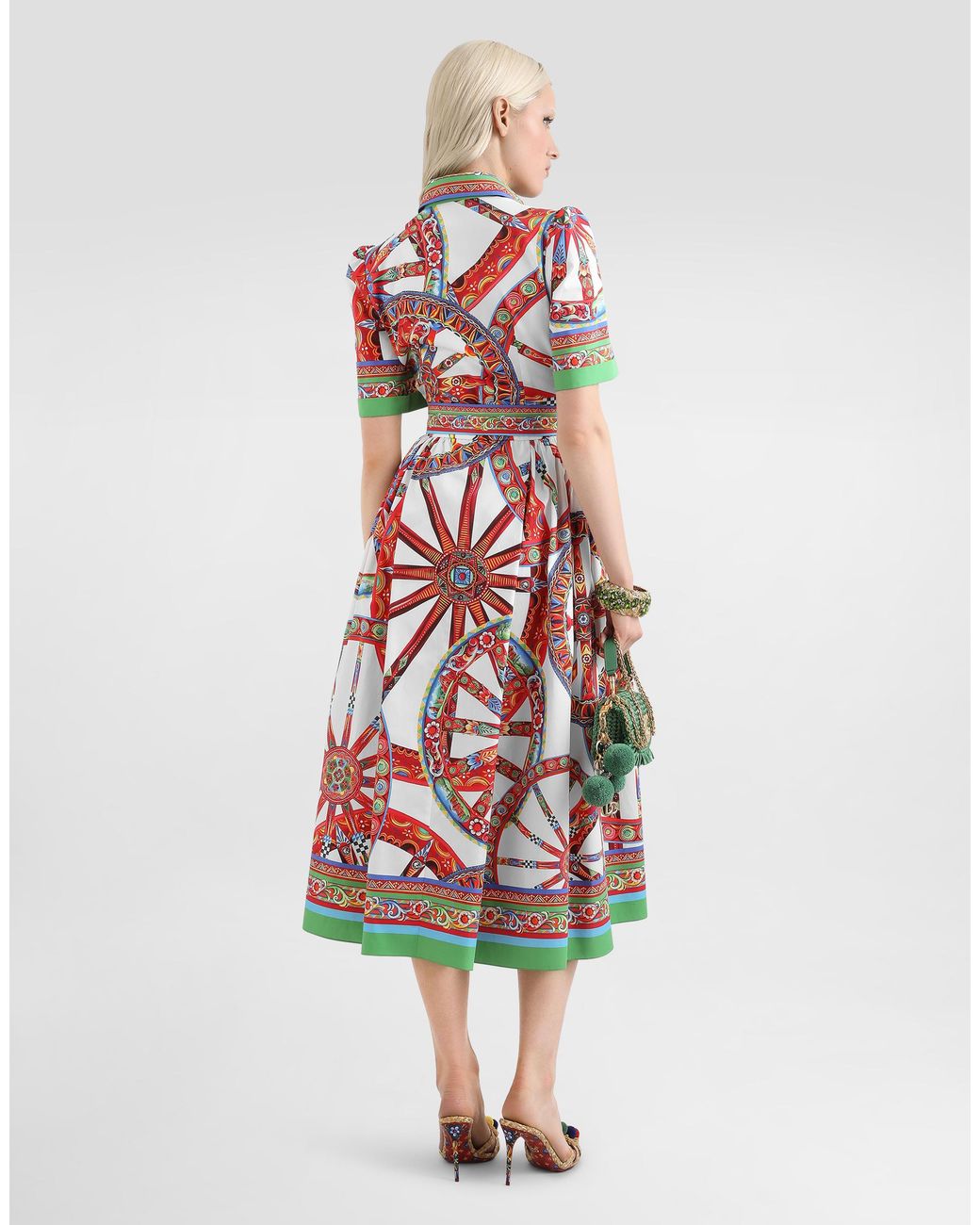 Dolce & Gabbana Red Carretto-Print Poplin Shirt Dress