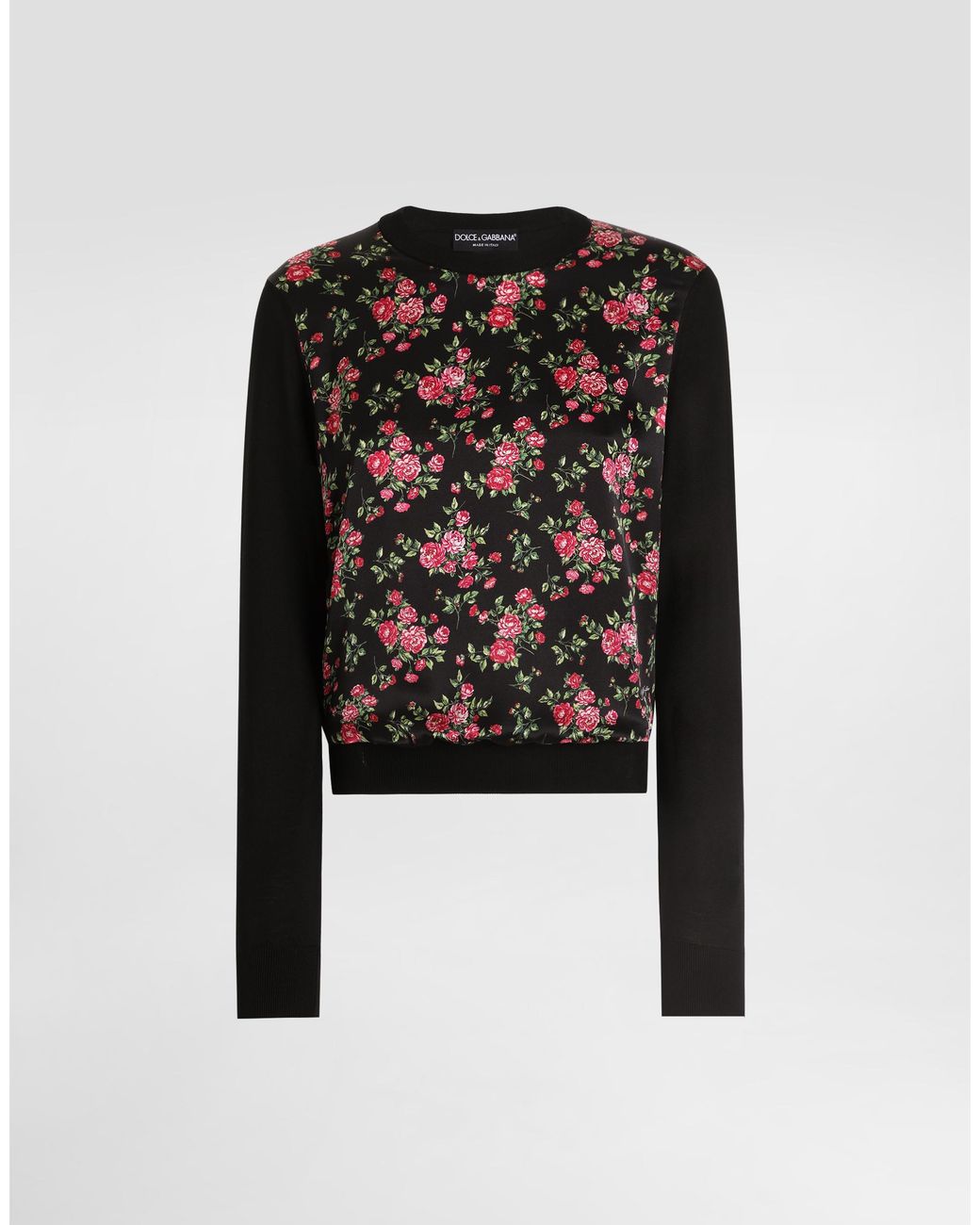 Dolce & Gabbana Black Small Rose Bouquets-Print Silk And Satin Pullover