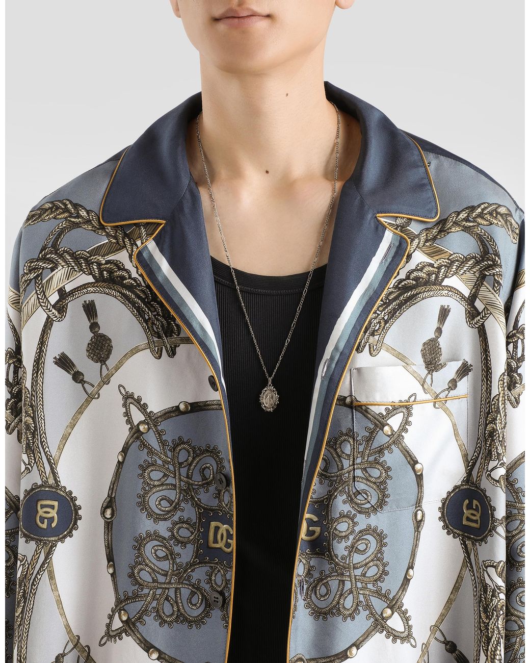 Dolce & Gabbana Gray Cargo-Print Silk Twill Shirt for men