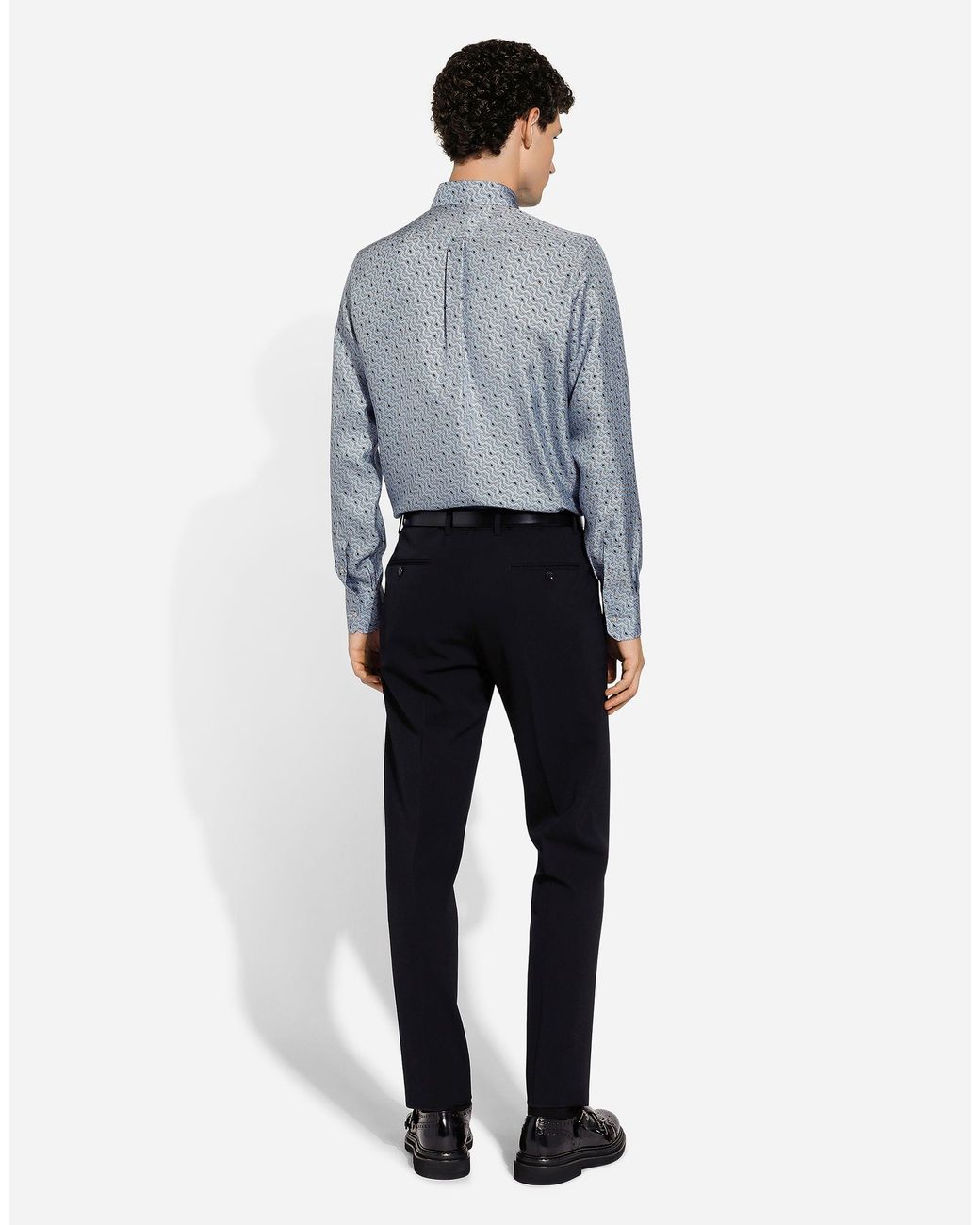 Dolce & Gabbana Blue Silk Martini-Fit Shirt With Tie Print for men