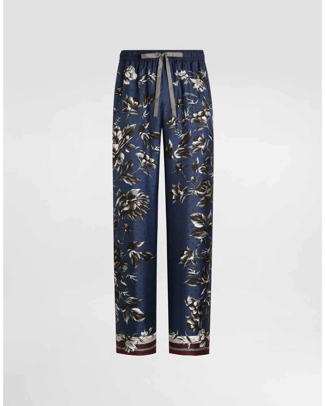 Dolce & Gabbana Blue Peony-Print Vanity Twill Trousers for men