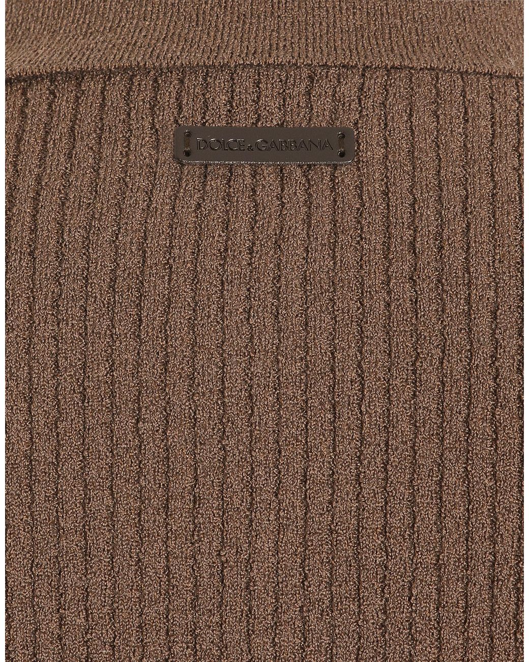 Dolce & Gabbana Brown Ribbed Wool Polo Shirt for men