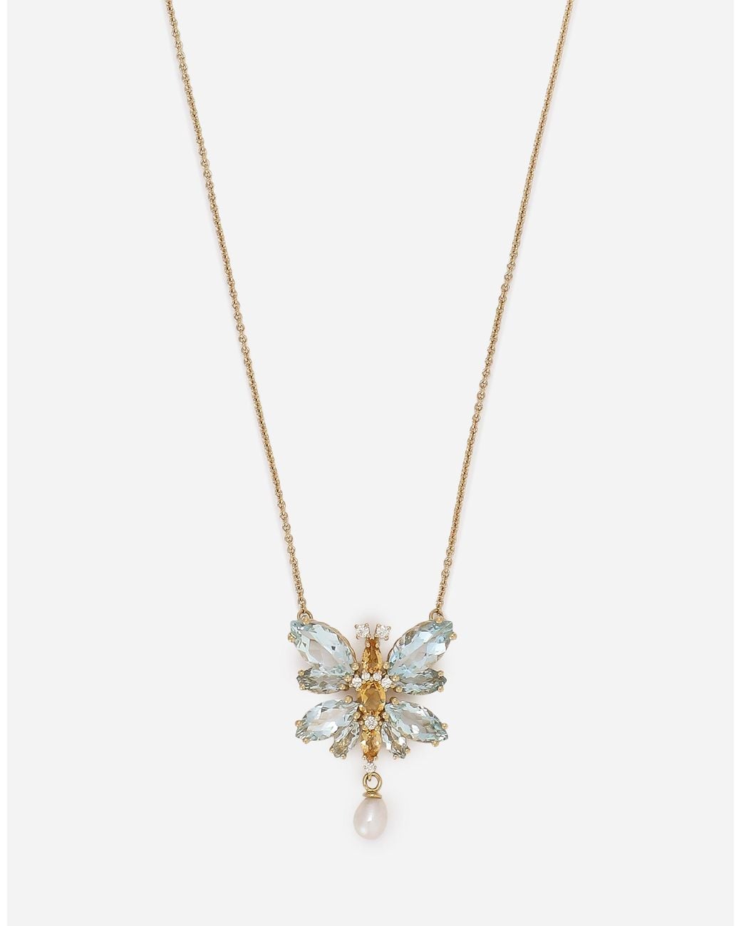 Dolce & Gabbana White Butterfly Necklace 18-Carat And Aquamarine