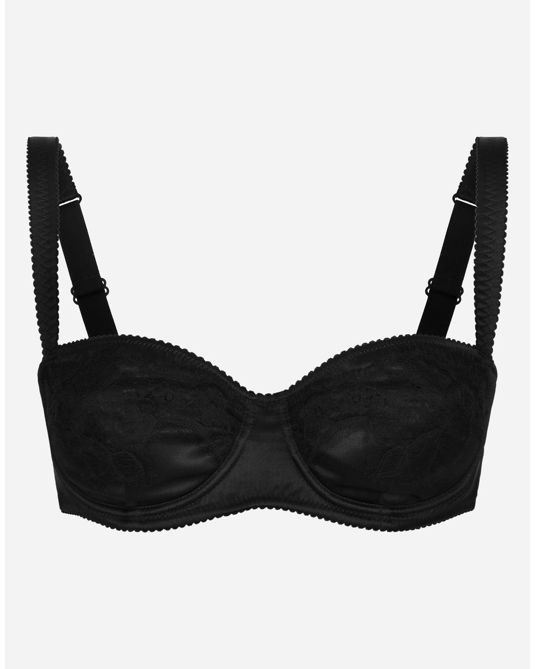 Dolce & Gabbana Black Semi-Padded Satin Balconette Bra With Lace