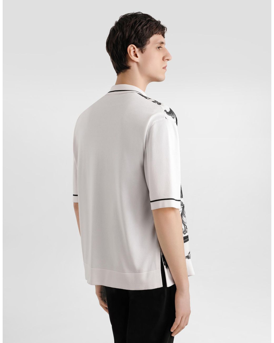 Dolce & Gabbana White Majolica-Print Oversized Silk And Cotton Shirt for men