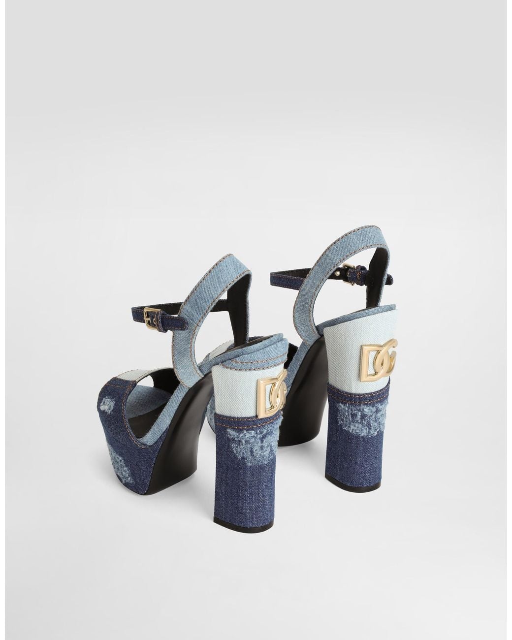 Dolce & Gabbana Blue Keira Denim Patchwork Platform Sandals