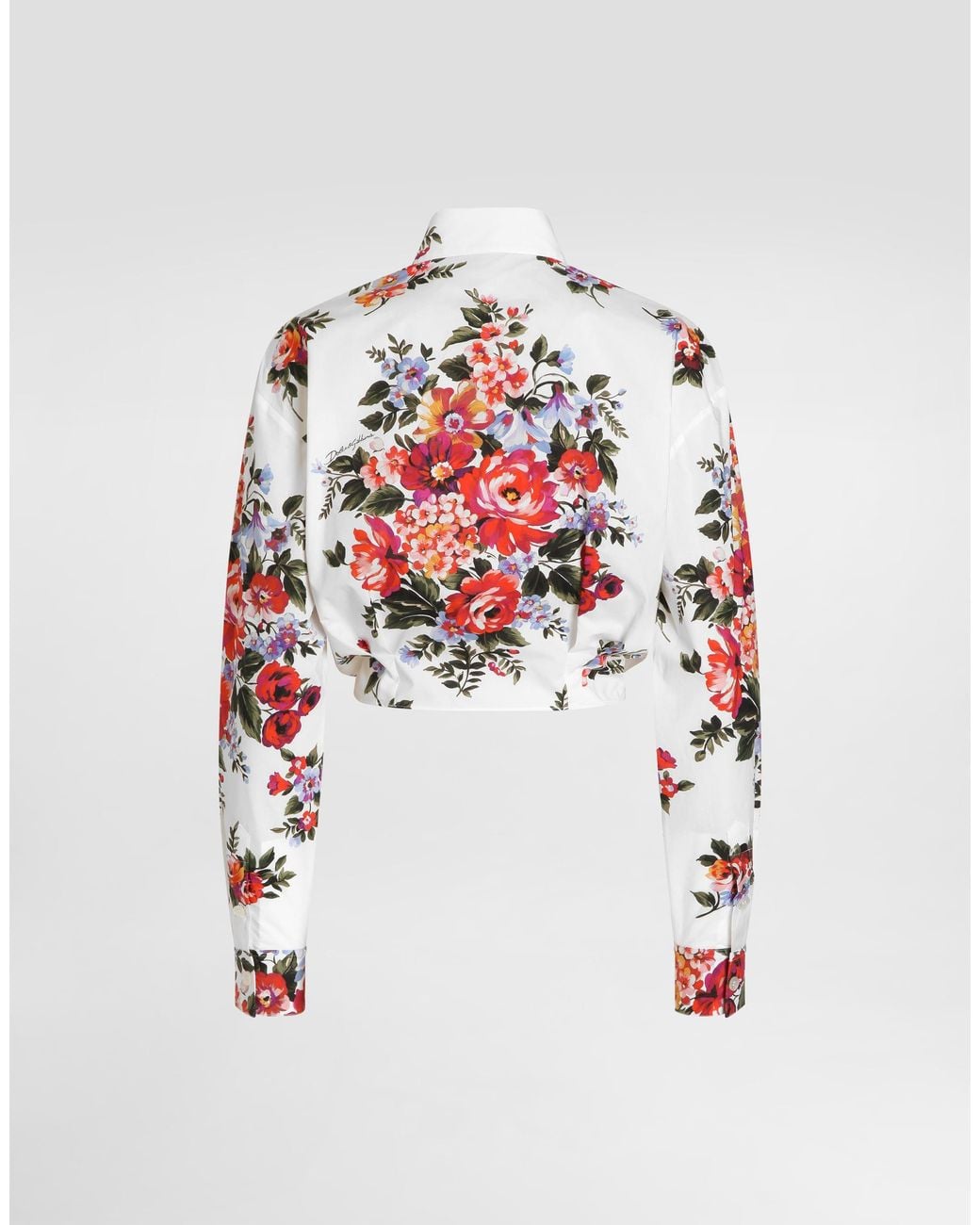 Dolce & Gabbana Red Flower Bouquet-Print Cotton Shirt