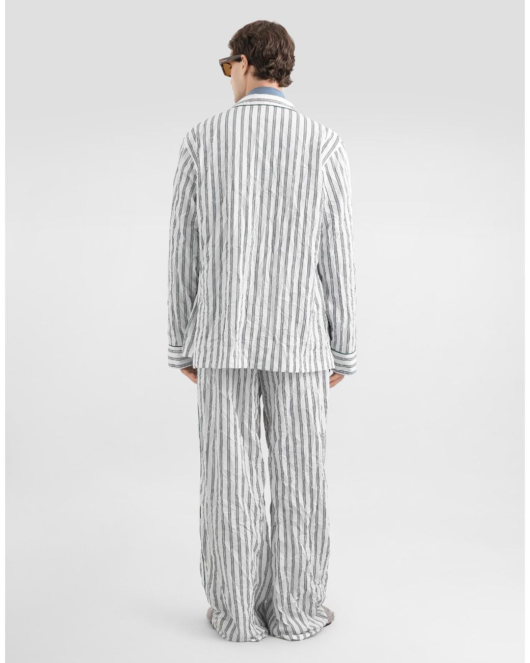 Dolce & Gabbana White Crinkled Striped Poplin Vanity Robe for men
