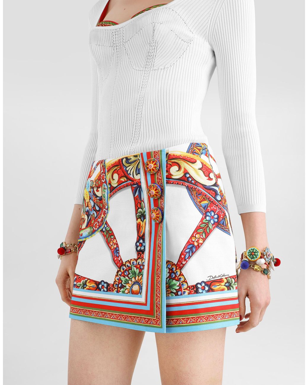 Dolce & Gabbana White Carretto-Print Fabric Miniskirt