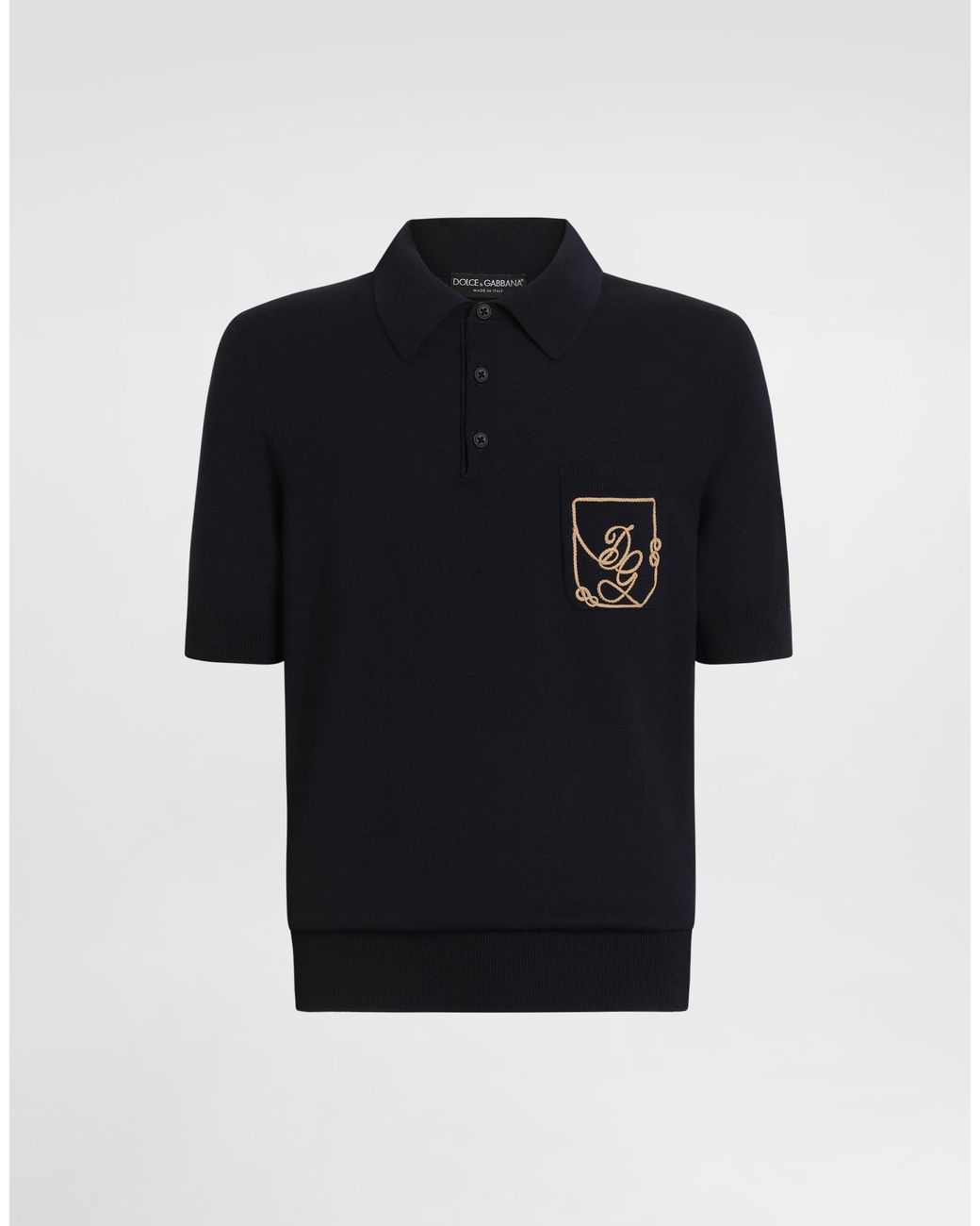 Dolce & Gabbana Black Virgin Wool Polo Shirt With Logo for men