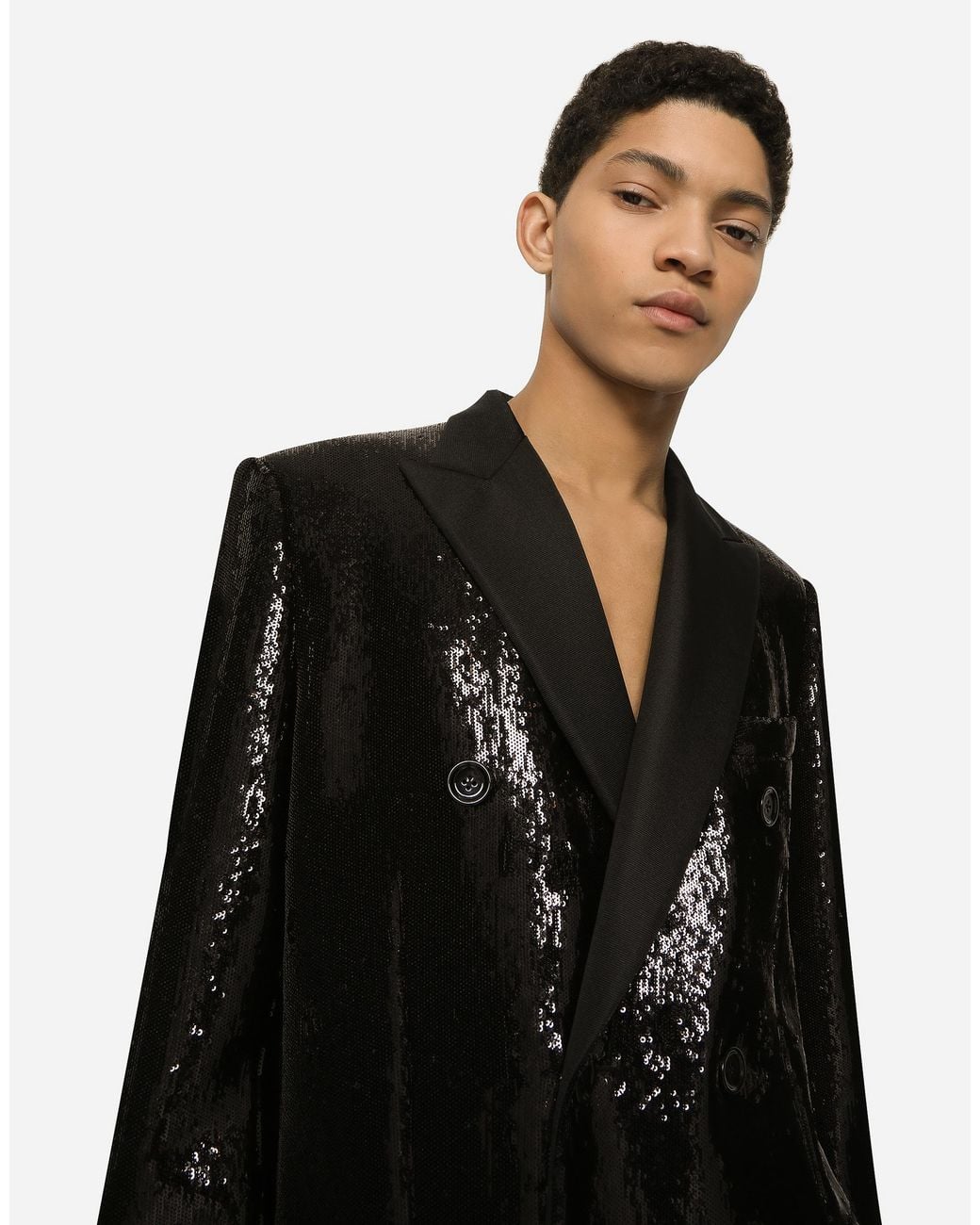 Dolce & Gabbana Black Sequined Double-Breasted Coat for men
