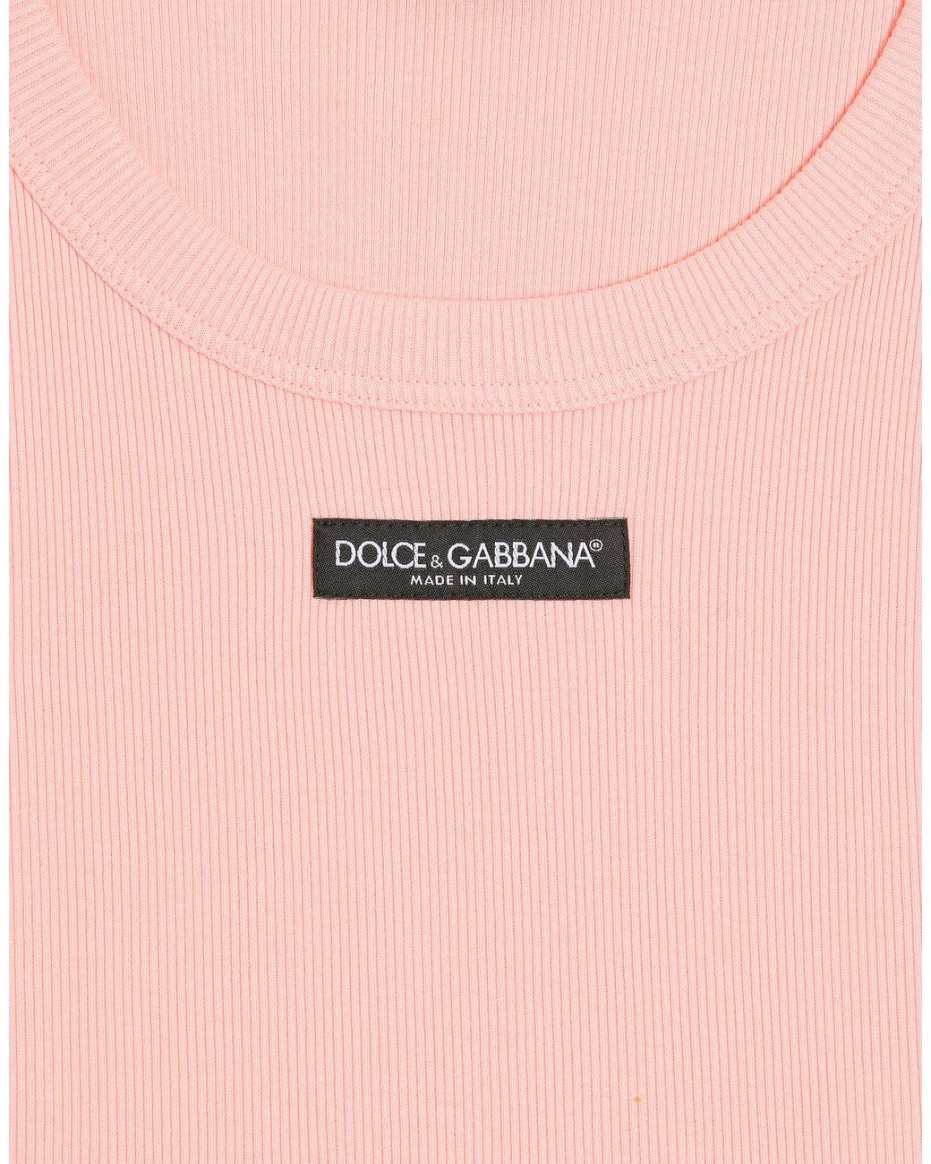 Dolce & Gabbana Pink Cotton Cropped Tank Top With Logo