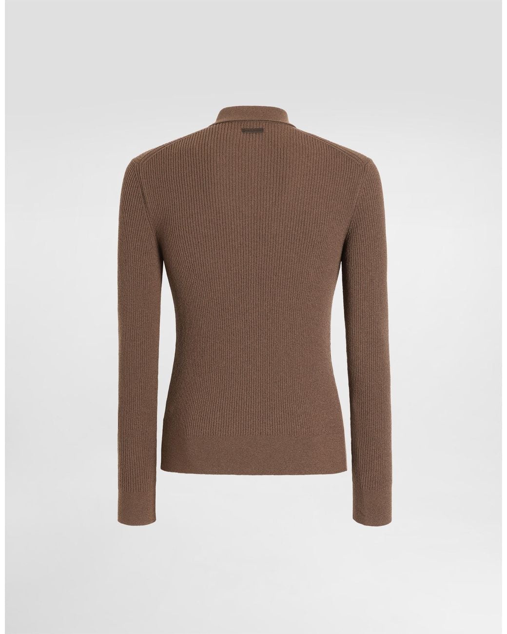 Dolce & Gabbana Brown Ribbed Wool Polo Shirt for men