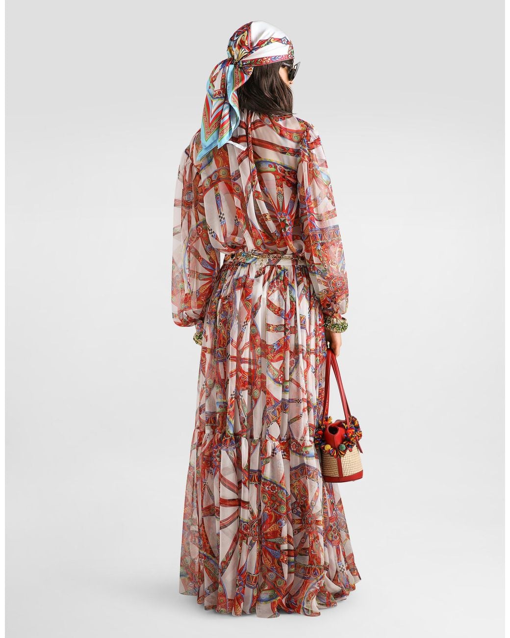 Dolce & Gabbana White Carretto-Print Chiffon Top