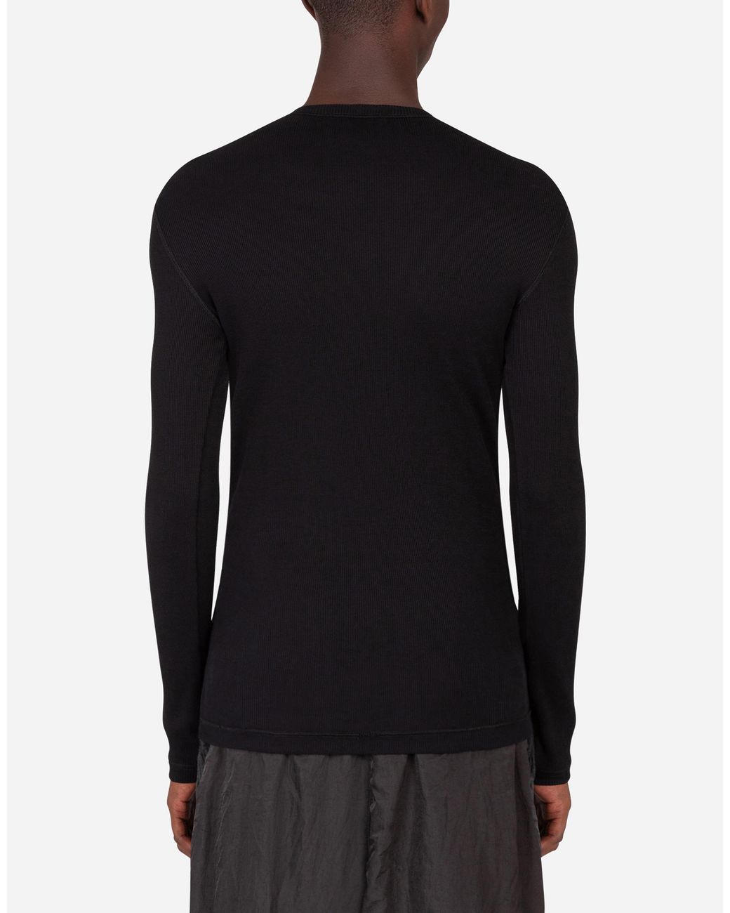Dolce & Gabbana Black Fine-Rib Cotton Granddad-Neck T-Shirt With Long Sleeves for men