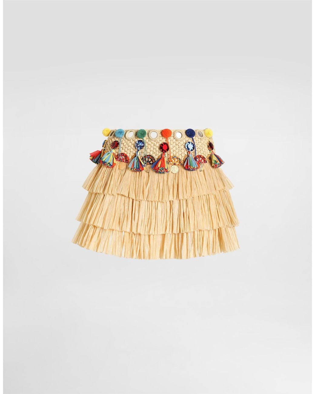 Dolce & Gabbana Metallic Raffia Miniskirt With Applications