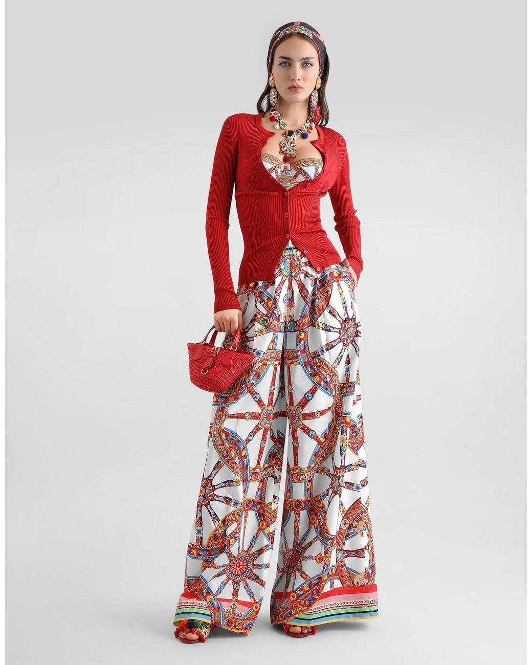 Dolce & Gabbana White Carretto-Print Poplin Trousers