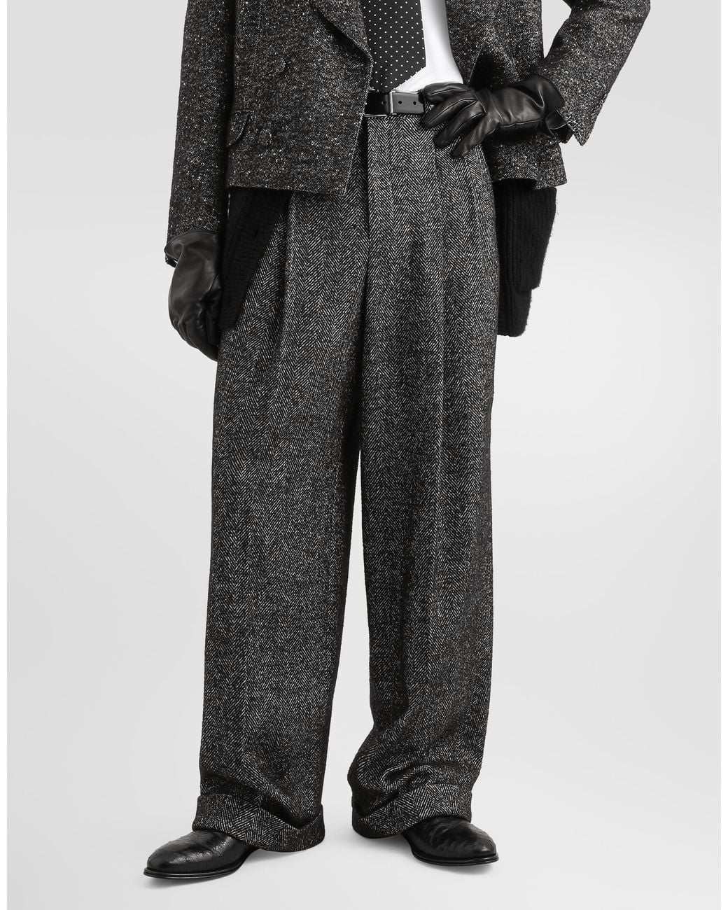 Dolce & Gabbana Gray Textured Wool Blend Trousers for men