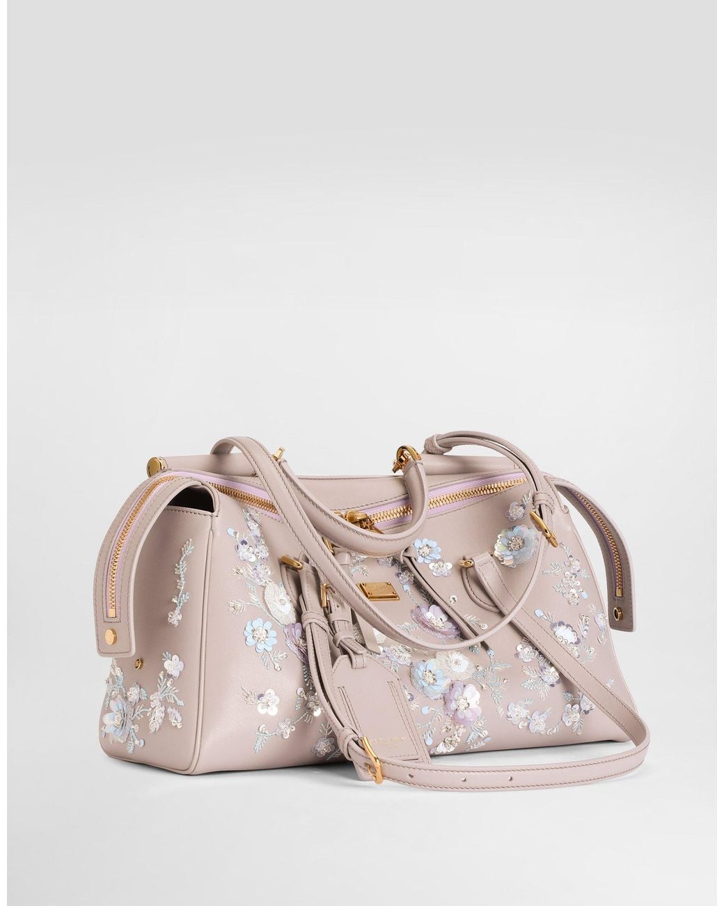 Dolce & Gabbana Natural Medium Vittoria Handbag With Embroidery