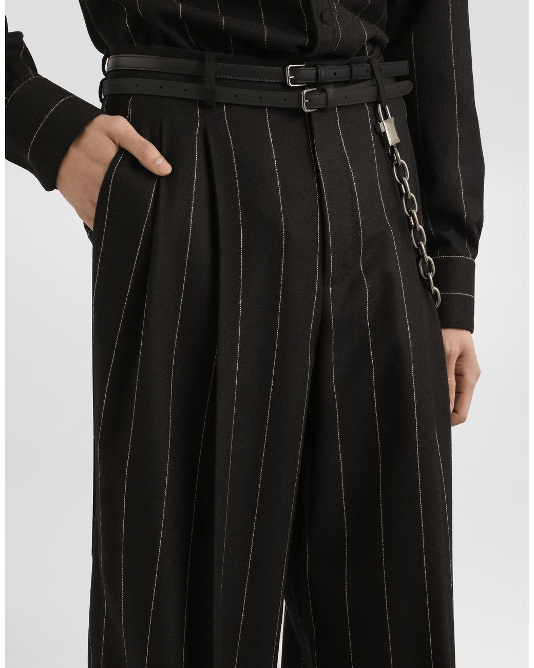 Dolce & Gabbana Pinstriped Flannel Trousers in Black für Herren