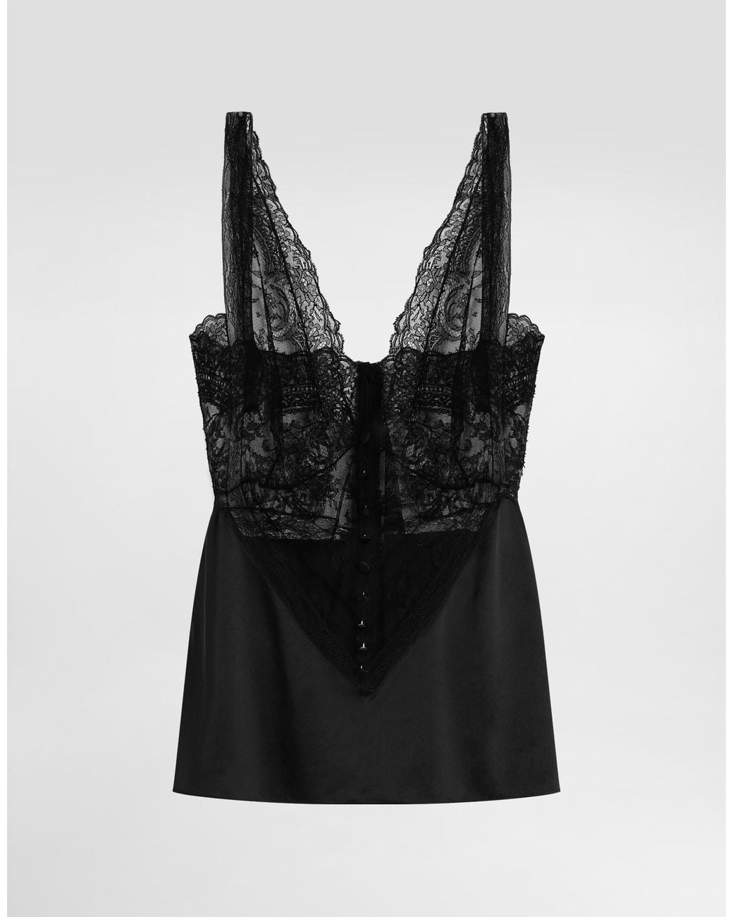 Dolce & Gabbana Black Silk Top With Lace Inserts