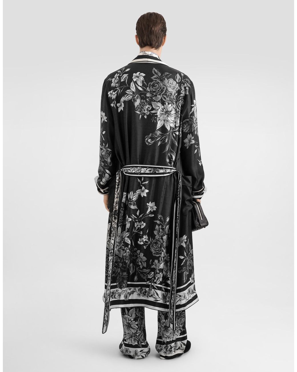 Dolce & Gabbana White Flower Bouquet-Print Jacquard Twill Robe for men