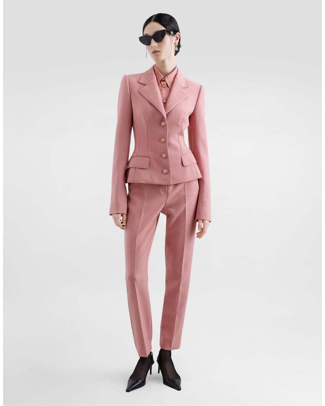 Dolce & Gabbana Pink Tailored Double Wool Crepe Pants