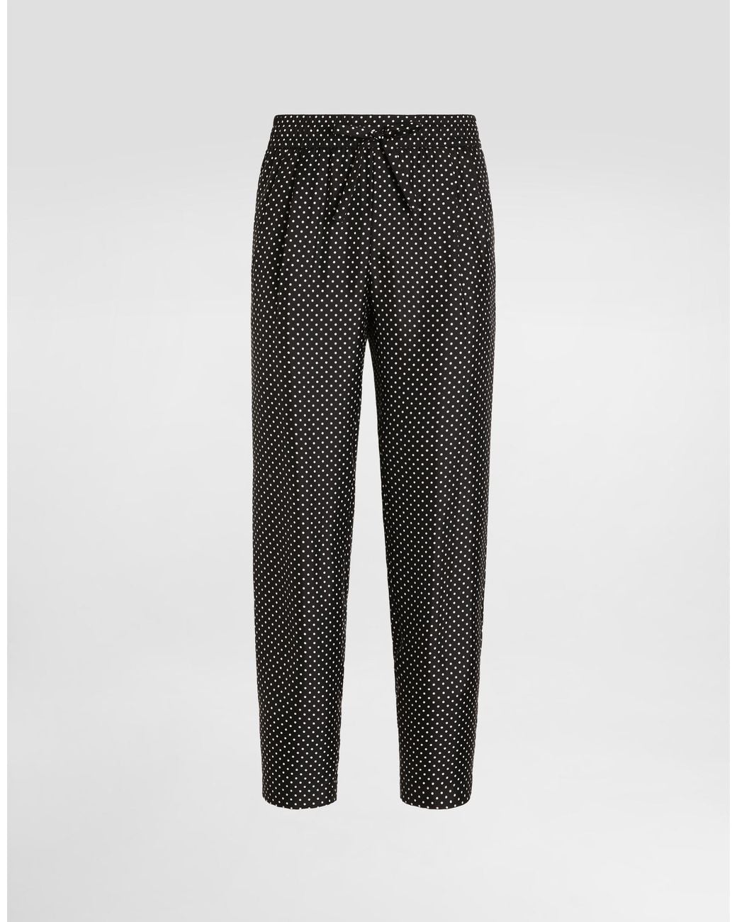Dolce & Gabbana Gray Polka Dot-Print Silk Twill Trousers for men
