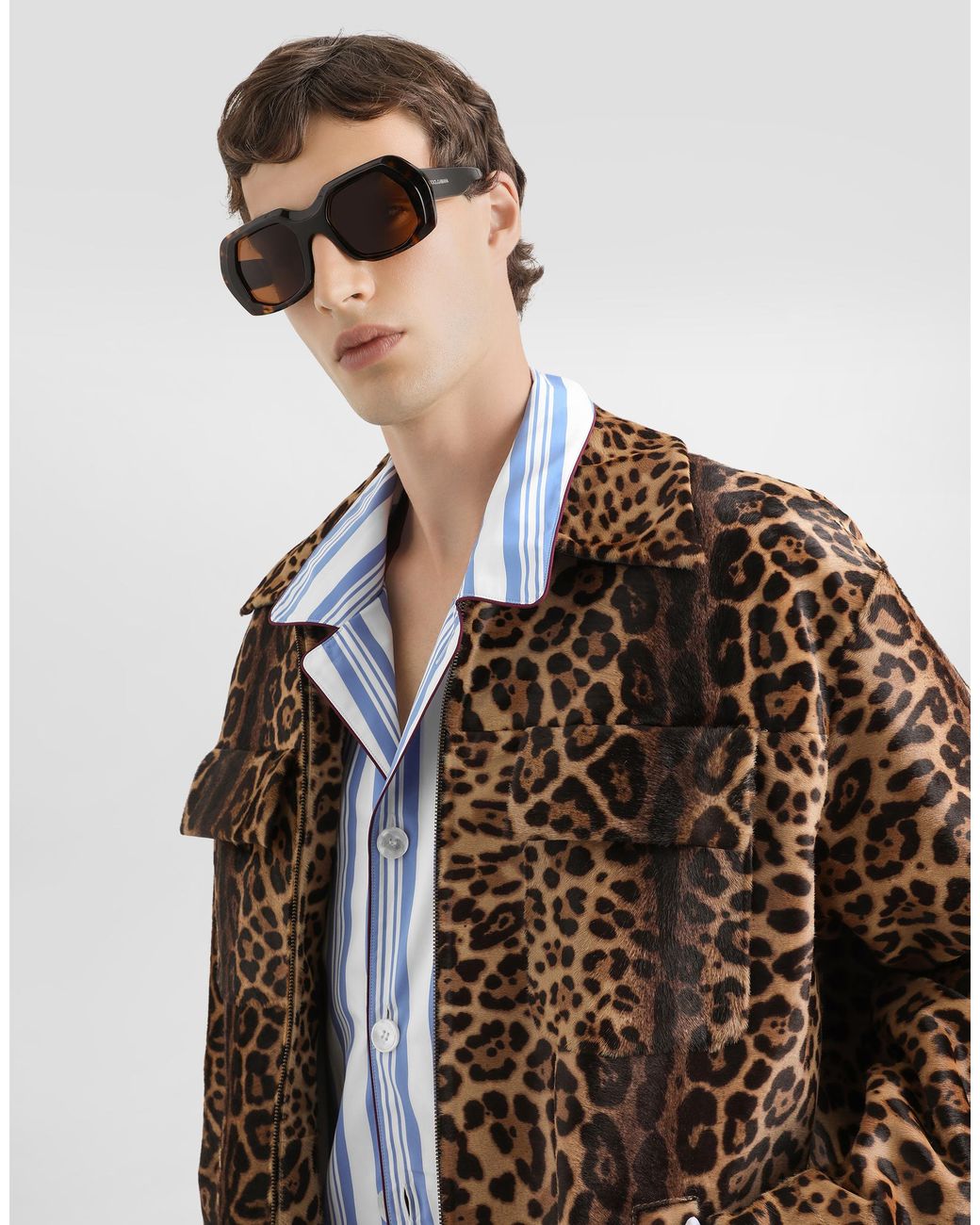 Dolce & Gabbana Brown Leopard-Print Pony Shirt-Style Jacket for men