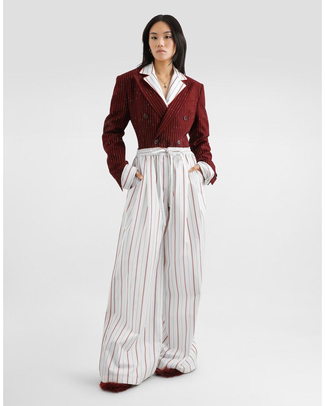 Dolce & Gabbana Red Double-Breasted Pinstriped Taormina Jacket