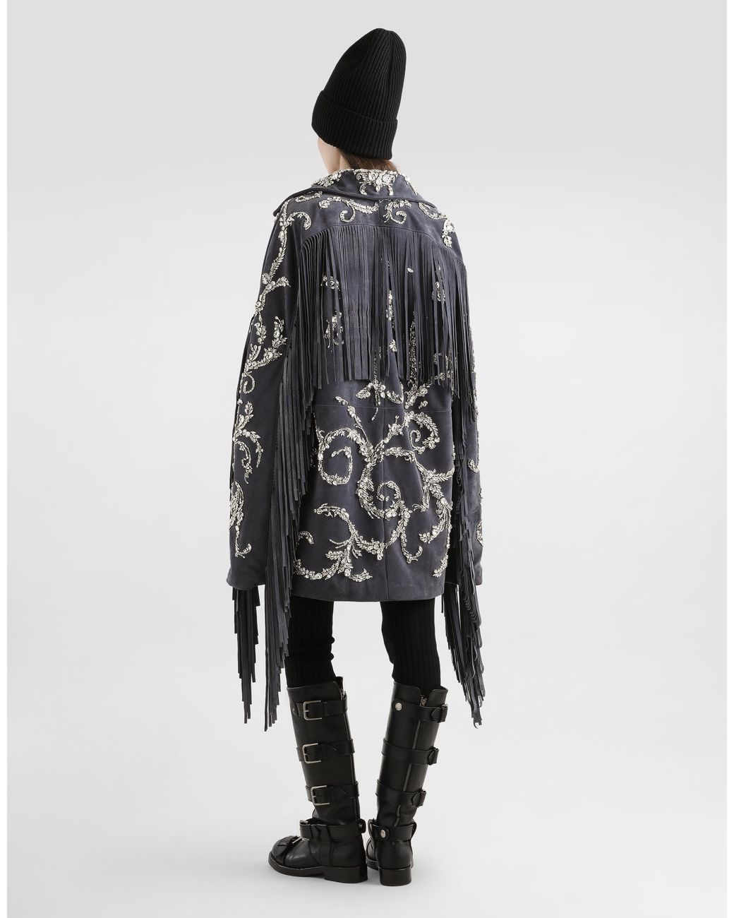 Dolce & Gabbana Black Embroidered Split Leather Jacket