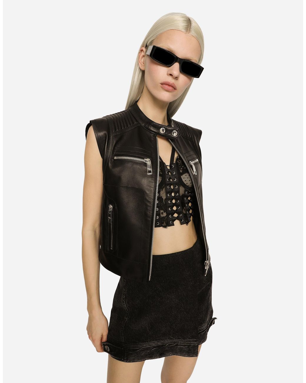 Dolce & Gabbana Black Zip-Up Leather Vest