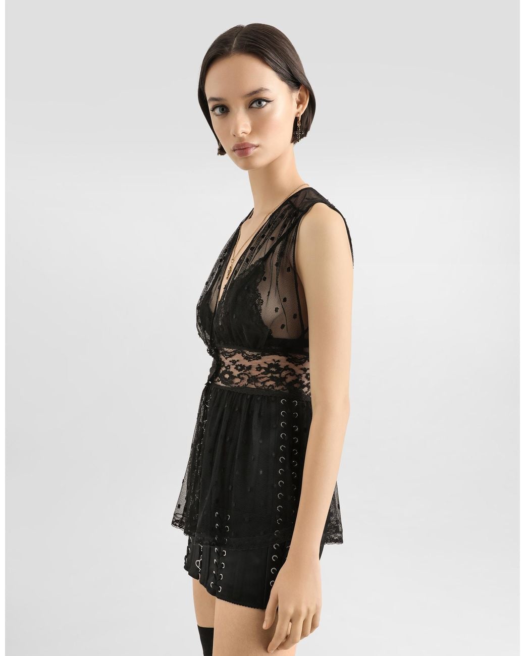 Dolce & Gabbana Black Polka Dots Mesh Top