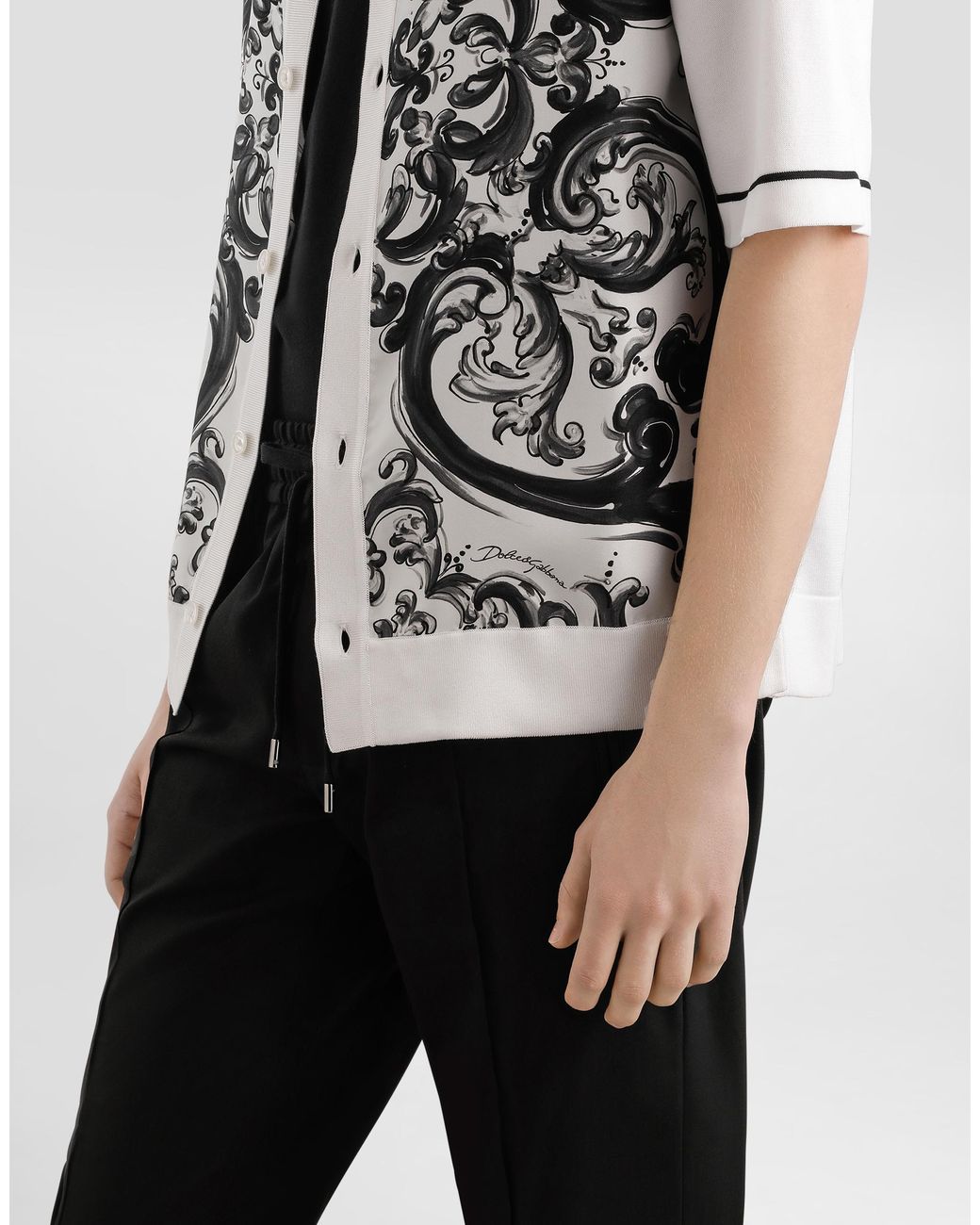Dolce & Gabbana White Majolica-Print Oversized Silk And Cotton Shirt for men