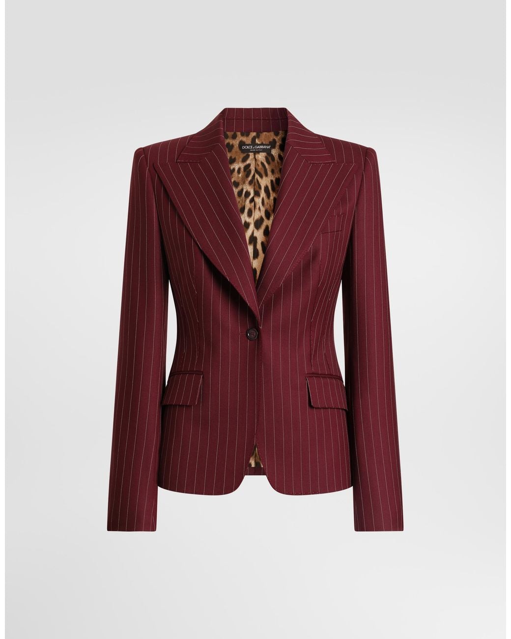 Dolce & Gabbana Red Turlington Single-Breasted Pinstripe Wool Jacket