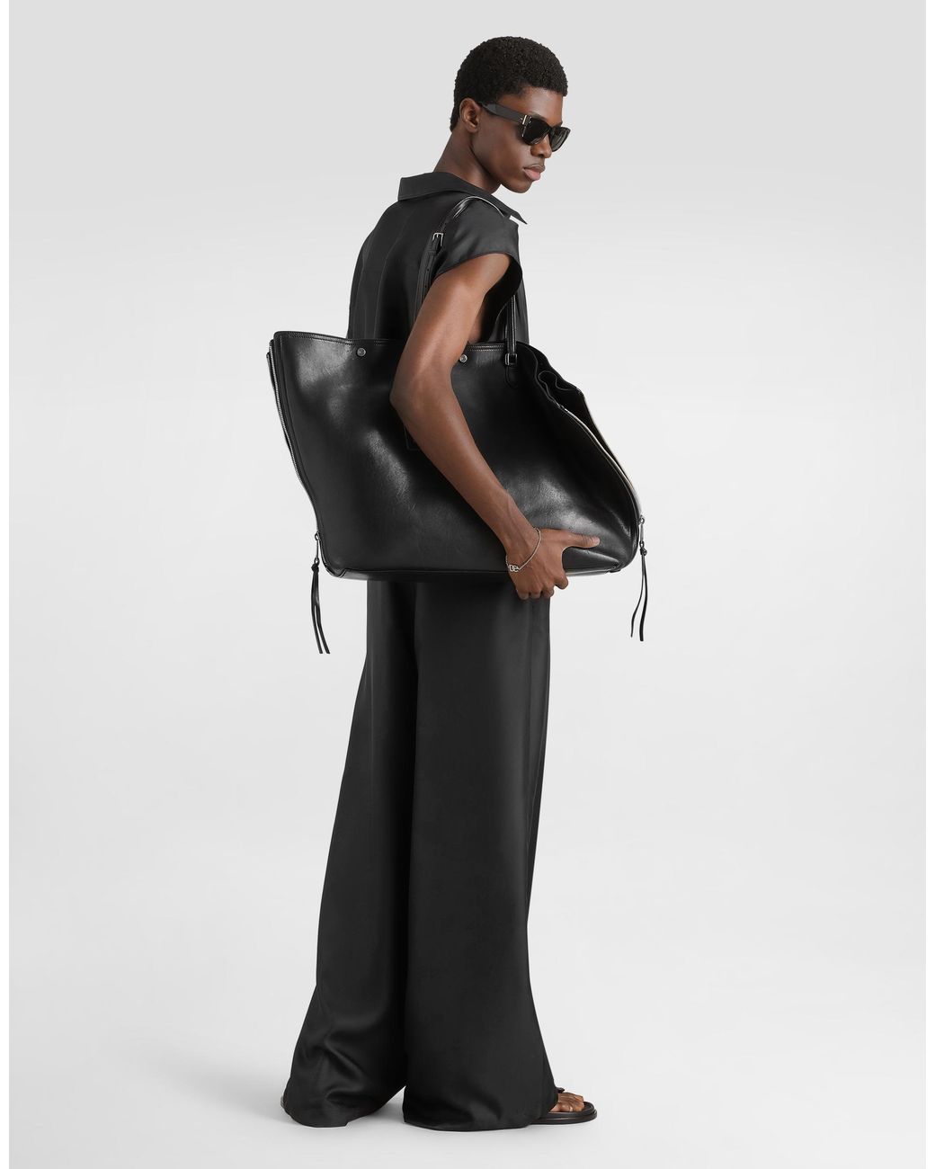 Dolce & Gabbana Black Silk Twill Trousers for men
