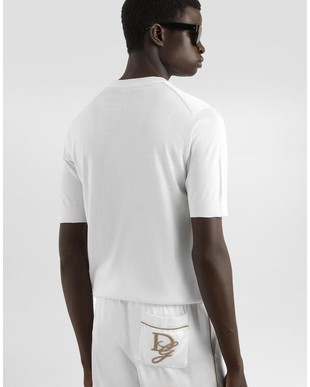 Dolce & Gabbana White Silk Round-Neck Sweater With Dg Embroidery for men