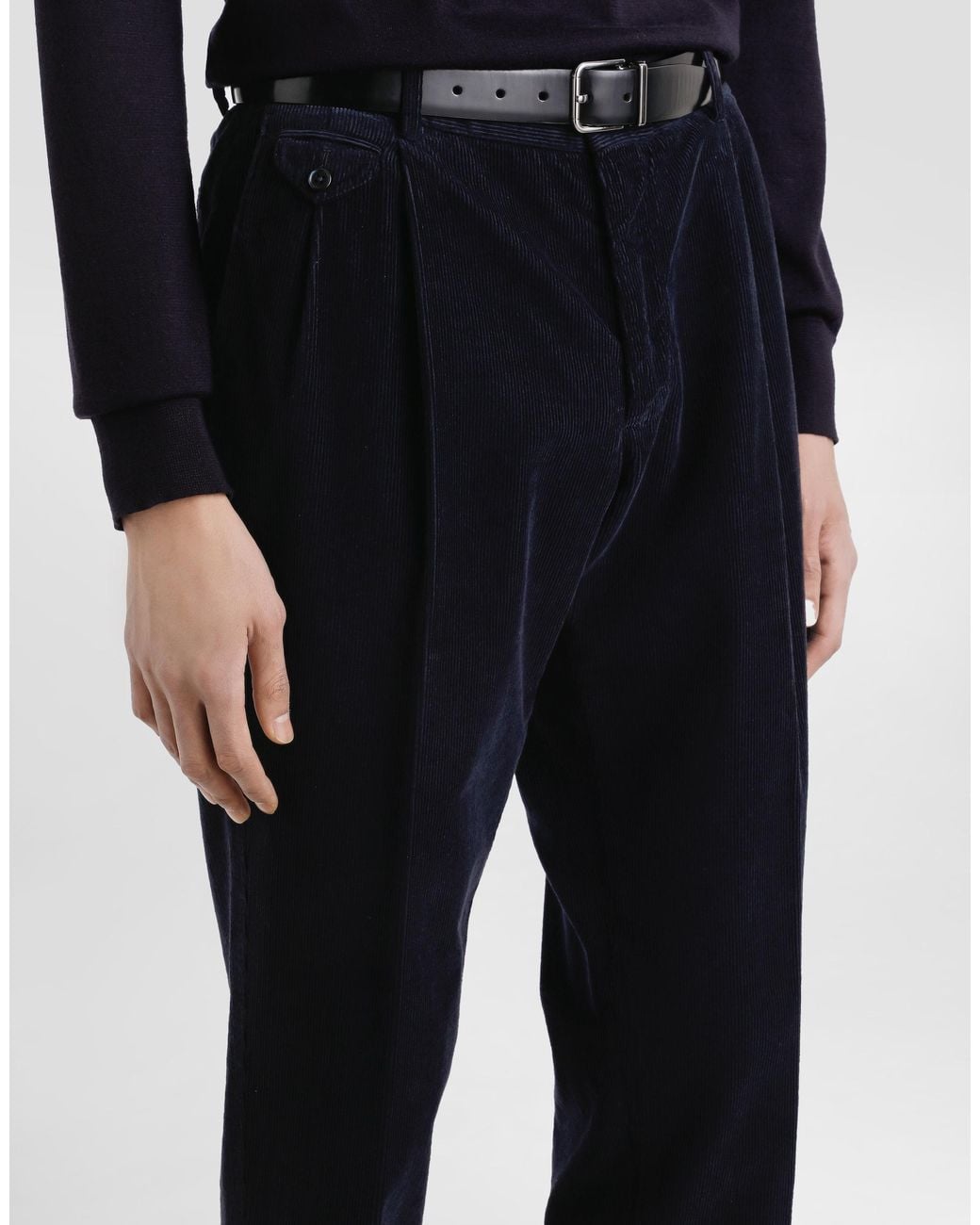 Dolce & Gabbana Blue Garment-Dyed Velvet Trousers for men