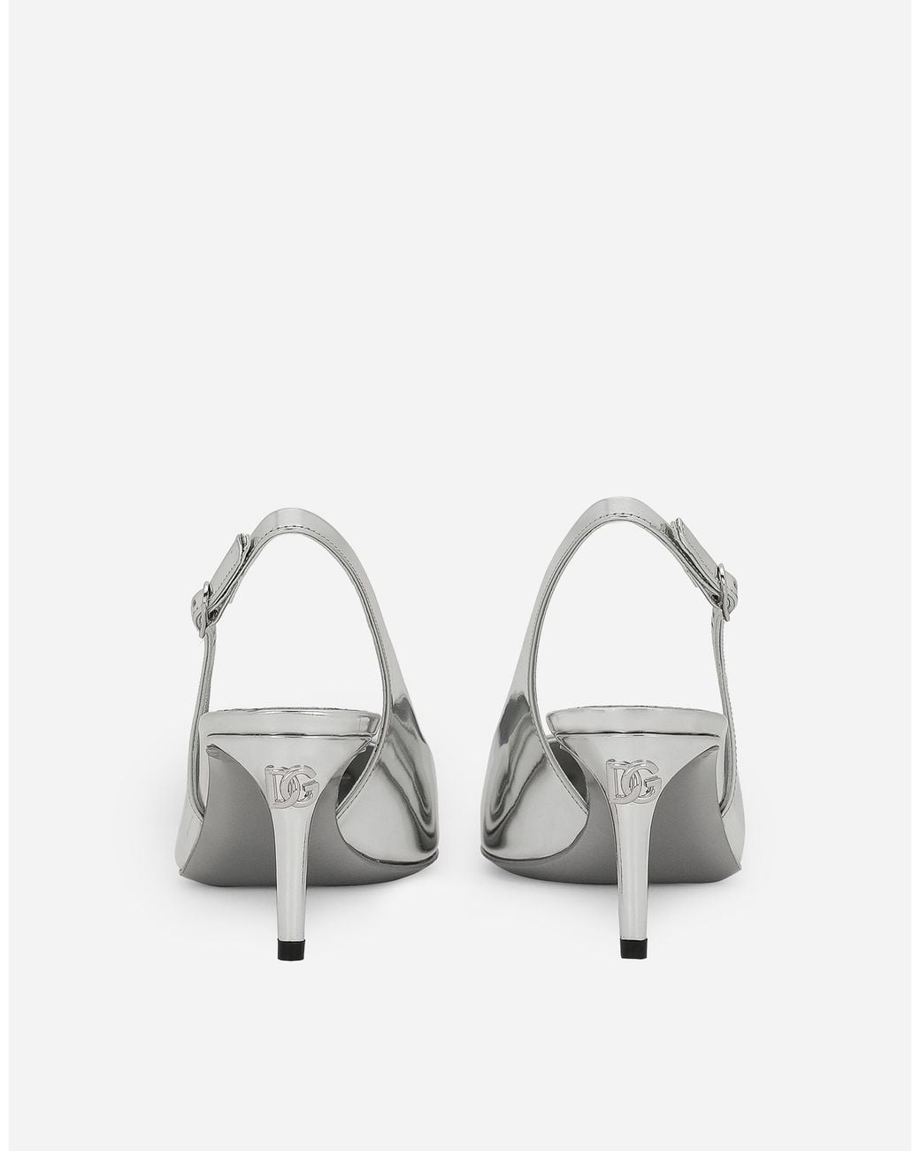 Dolce & Gabbana White Metallic Leather Slingback Pumps