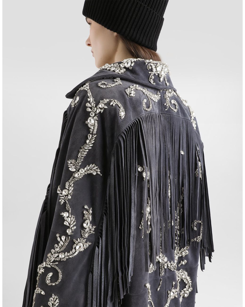 Dolce & Gabbana Black Embroidered Split Leather Jacket
