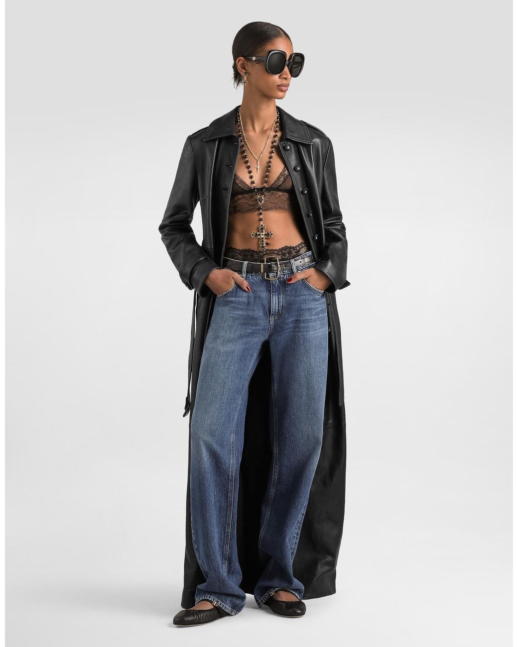 Dolce & Gabbana Black Single-Breasted Leather Coat