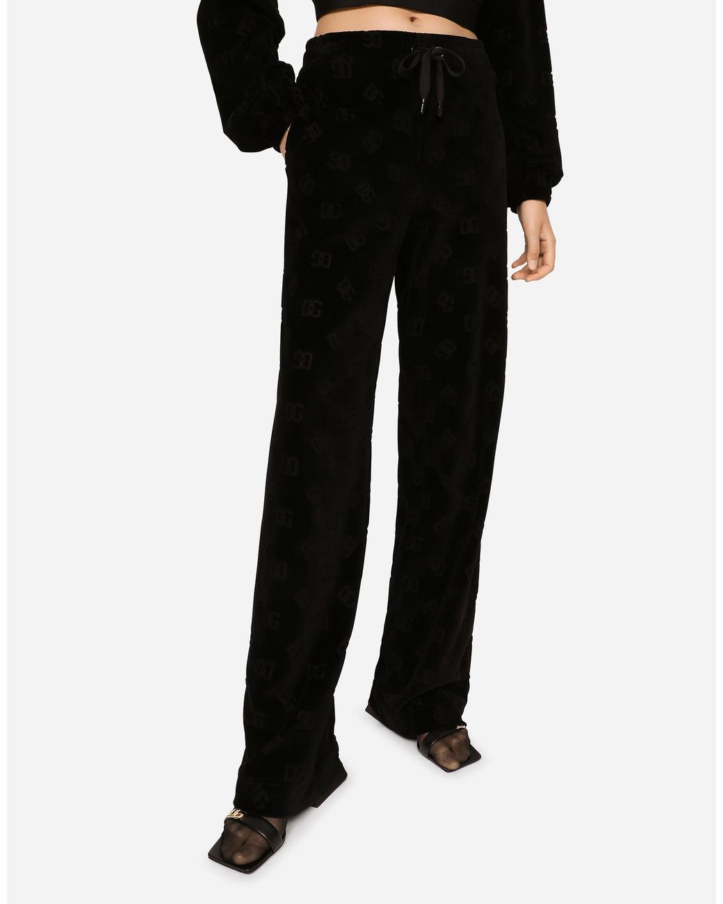 Dolce & Gabbana Black Hose aus beflocktem Jersey mit DG-Logo allover