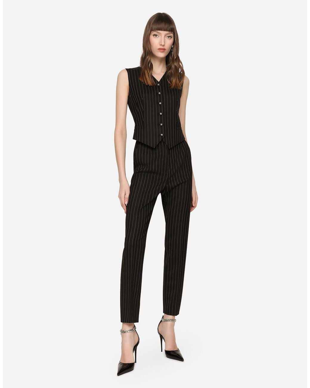 Dolce & Gabbana Black Wool-blend Pinstripe Trousers