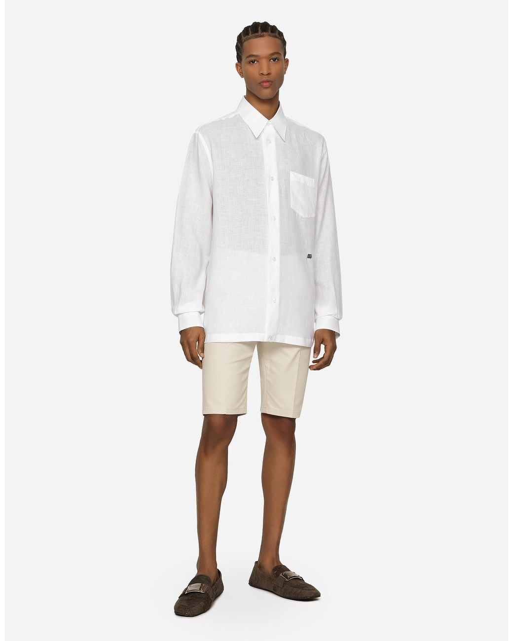 Dolce & Gabbana White Linen Hawaiian Shirt With Dg Hardware for men