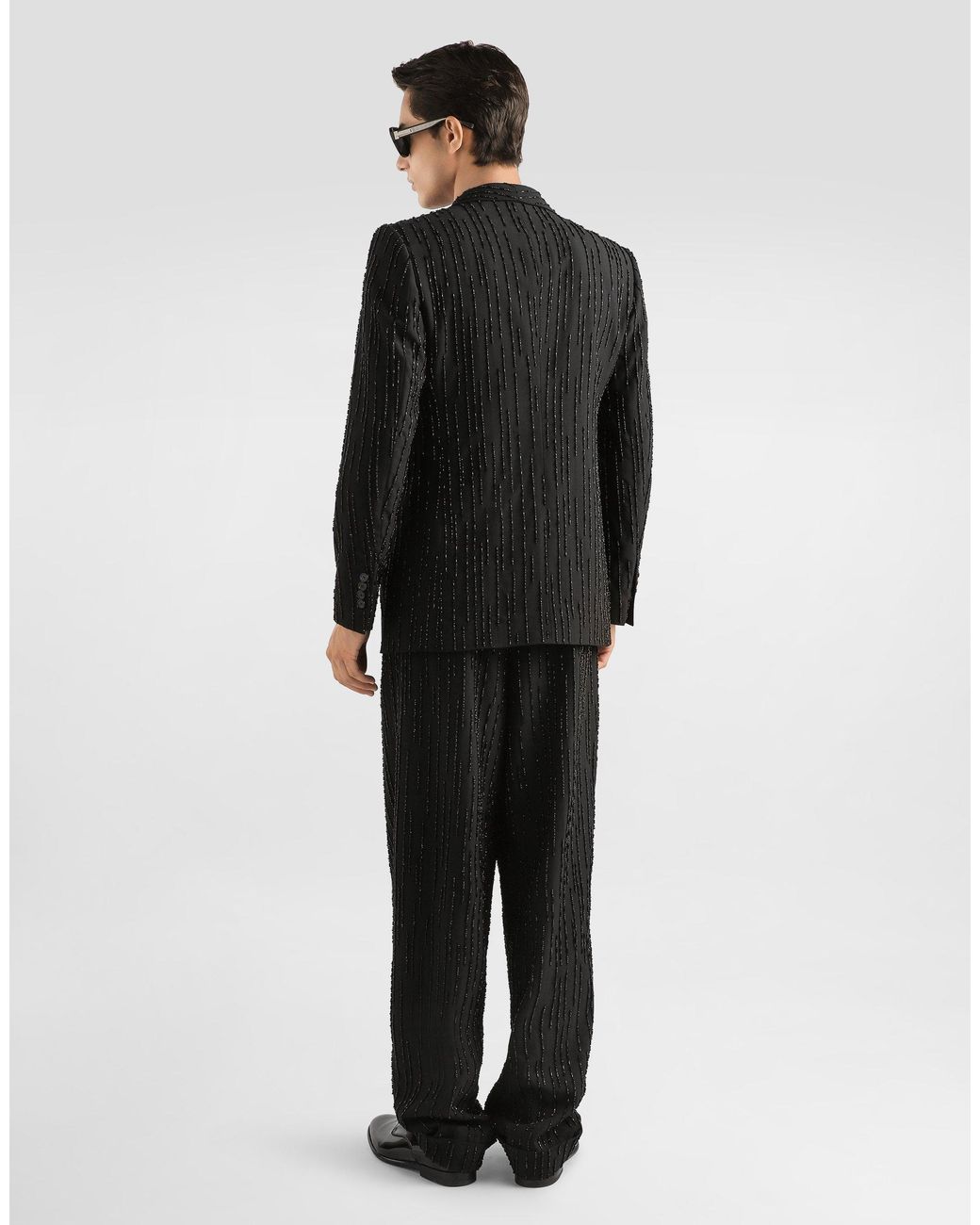 Dolce & Gabbana Black Virgin Wool Trousers With Embroidery for men