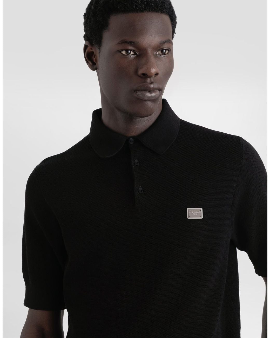 Dolce & Gabbana Black Cotton Polo-Shirt With Logo Tag for men