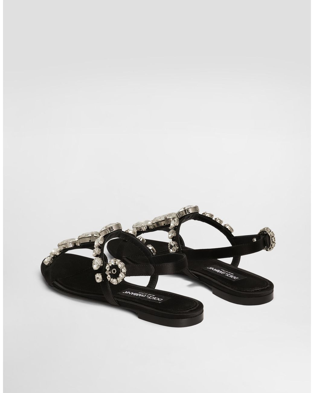 Dolce & Gabbana White Satin Sandals With Gemstone Embellishment