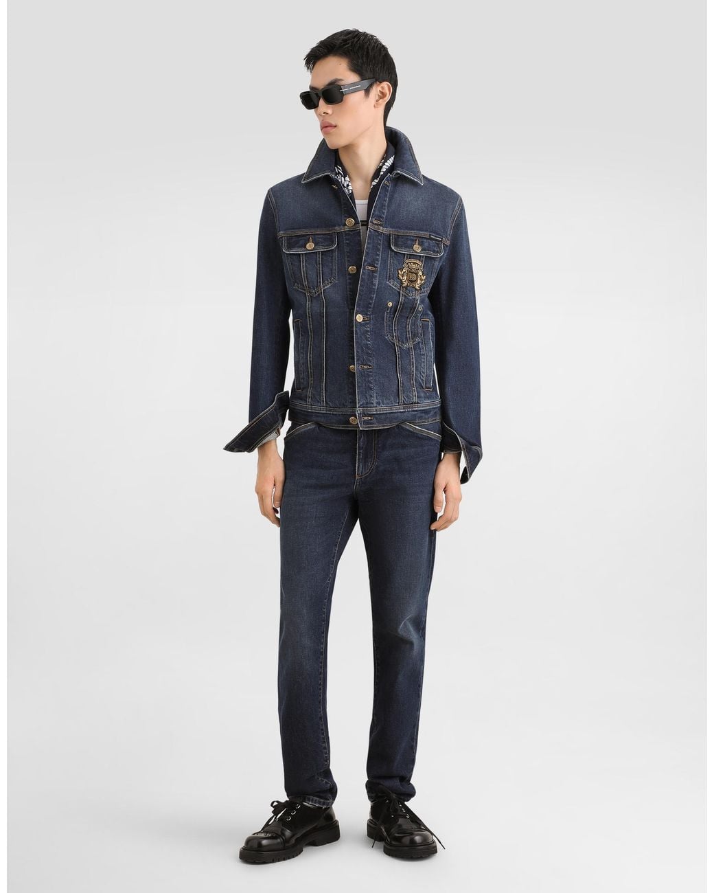 Dolce & Gabbana Blue Denim Jacket With Logo Patch� for men